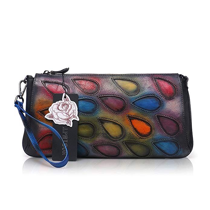 APHISON Peacock Feathers Clutch Purse Women's Leather Long Style Wristlets Wallets (Colorful)