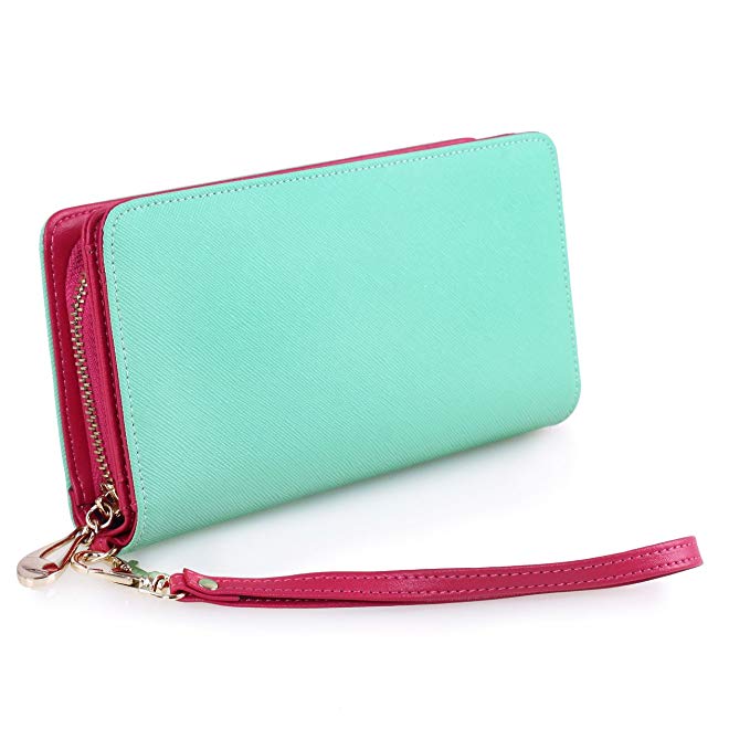 iLapland Women‘s Genuine Leather Wristlet Bifold Wallet Cute Candy Color Clutch Phone Bag with Wrist Strap and Card Holder