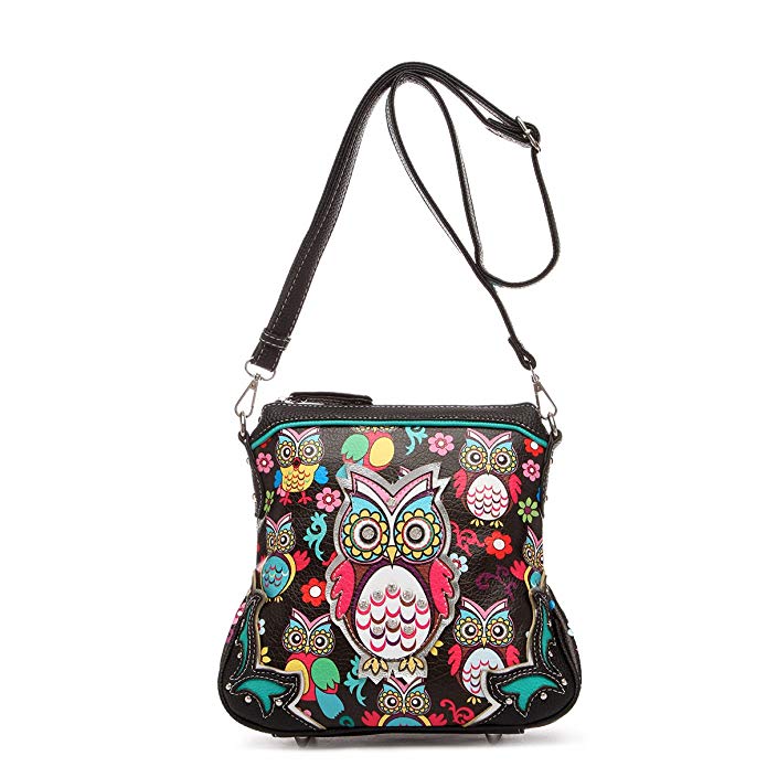 Colorful Owl Print All Over Top Handle Satchel Bag