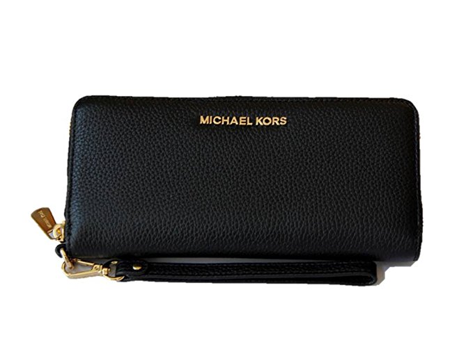 Michael Kors Jet Set Travel Continental Leather Wallet/Wristlet - Black/Gold