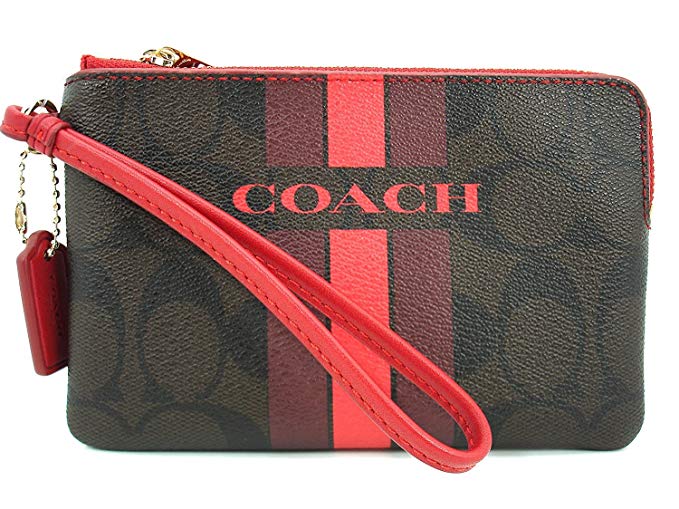 Coach Varsity Corner Zip Brown/True Red Small Wristlet F66052