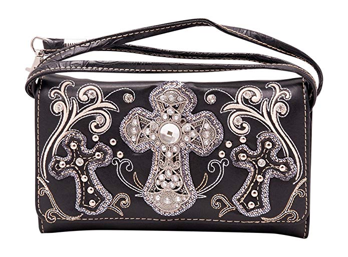 HW Collection Western Rhinestone Cross Crossbody Wristlet Clutch Wallet