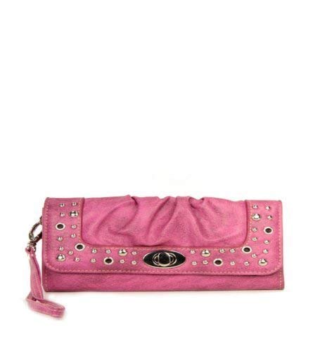 Pink Studded Turnlock Wristlet Wallet