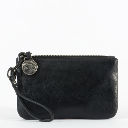 Enesco Jim Shore Heartwood CreeK Embossed Leather Wristlet Black Leather New for 2013