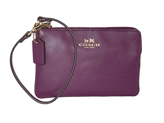 Coach Plum Crossgrain Leather Corner Zip Phone Wristlet, Wallet NWT 53429