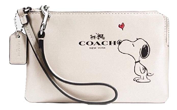 Coach X Peanuts Snoopy Corner Zip Wristlet Calf Leather Chalk F65193