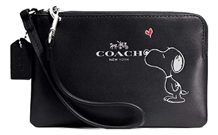 Coach Snoopy Corner Zip Wristlet, Black, F65193