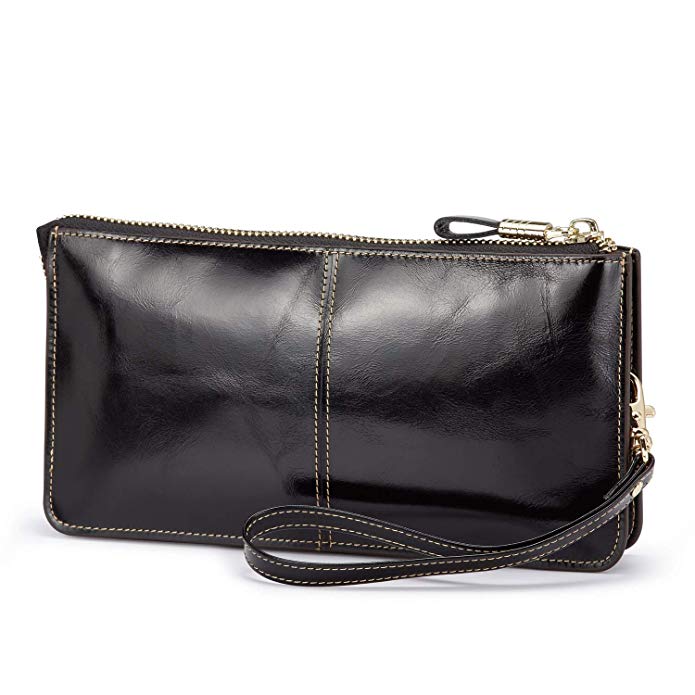 Lecxci Luxury Womens Genuine Leather Clutch Cell Phone Handbags, Zipper Wristlets Wallets Purse for Women