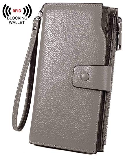 YALUXE Women's RFID Blocking Wax Genuine Leather Clutch Wallet Multi Card Organizer