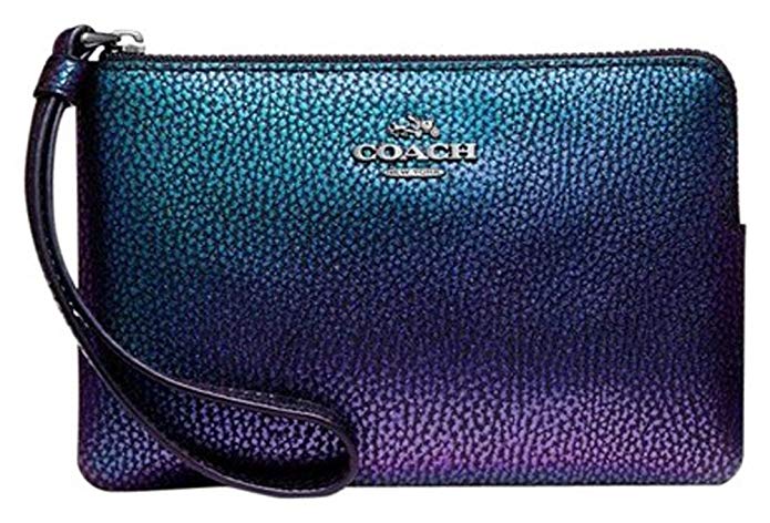 Coach Hologram Corner Zip Wristlet, Pebble Leather