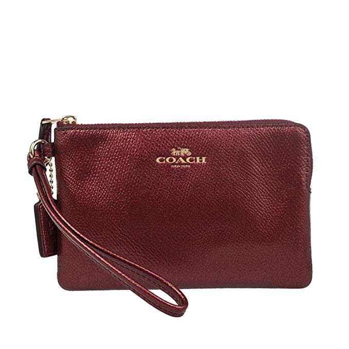 Coach Crossgrain Corner Zip Wristlet Metallic Cherry 54626