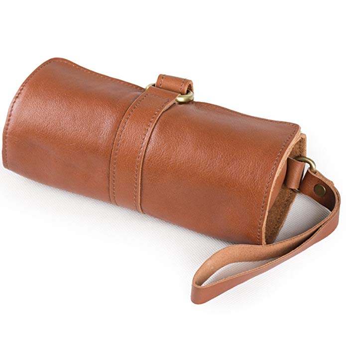 ANCICRAFT Men's Women's Soft Genuine Leather Handmade Brown Roll up Wristlet Clutch Handbag Wallet Purse