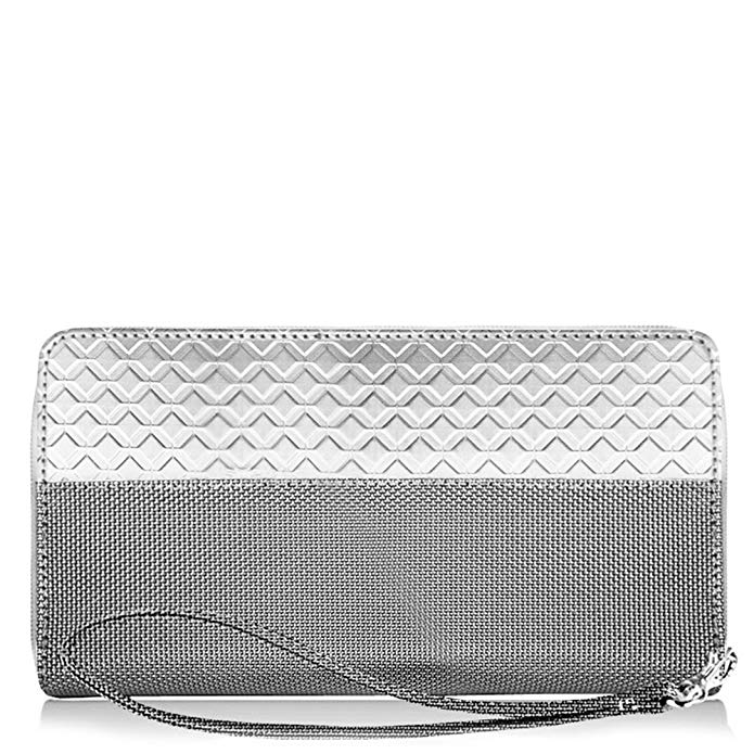 Stewart/Stand RFID Blocking Minimalist Stainless Steel Zipper Wristlet Wallet for Women, Silver