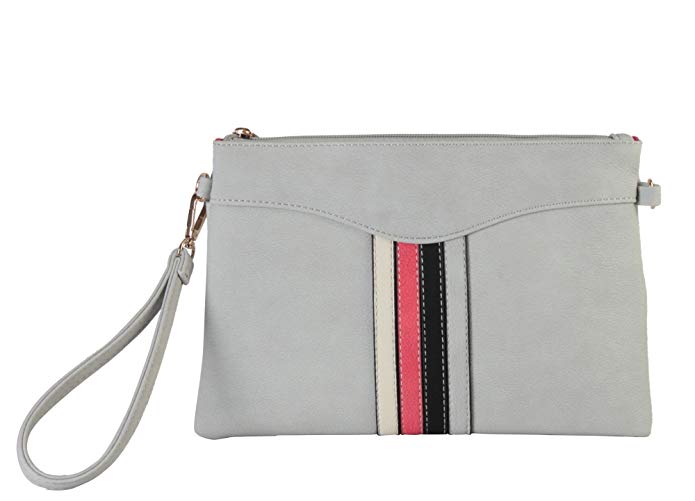 Diophy PU Leather Colorful Stripes Décor Light Weight Womens Wristlet Purse Handbag GS-3346