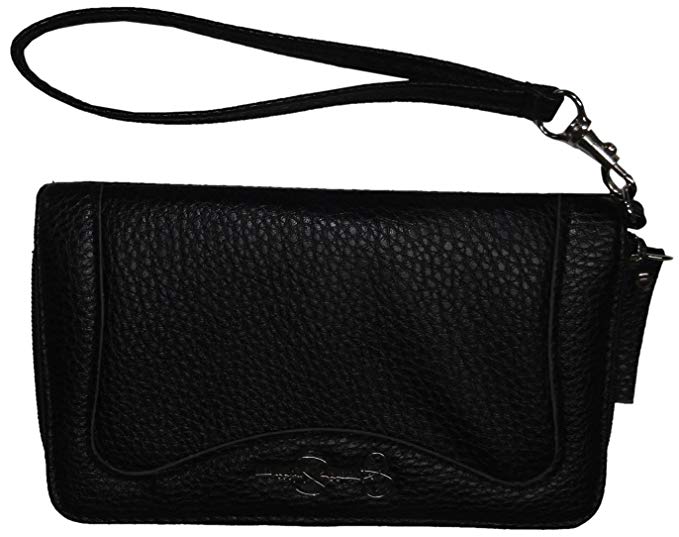 Jessica Simpson Wristlet Zip Around Wallet Purse Hand Bag Black Silver Lina