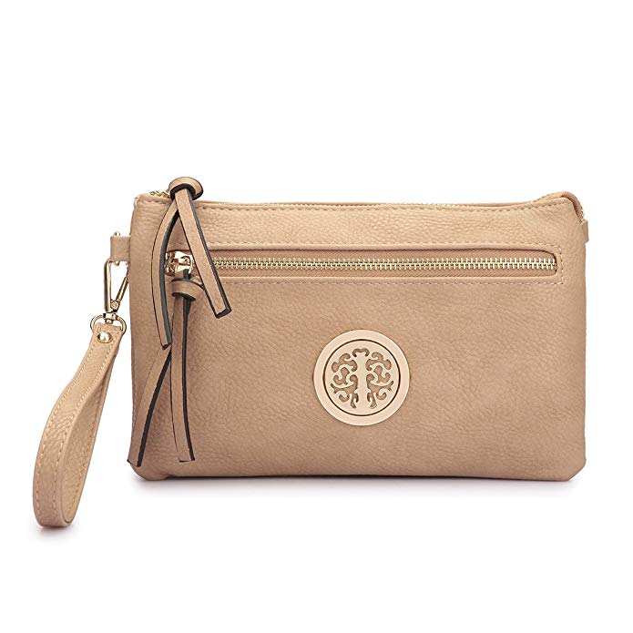 MMK Collection Fashion Crossbody Bag ~Messenger Purse~Crossbody Bag for Women~Designer Fashion Wristlet Wallet Multi Pocket Clutch Purse (MA-18-7217 Beige)