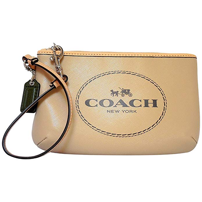 Coach Horse & Carriage Light Khaki Saffiano Leather Medium Wristlet