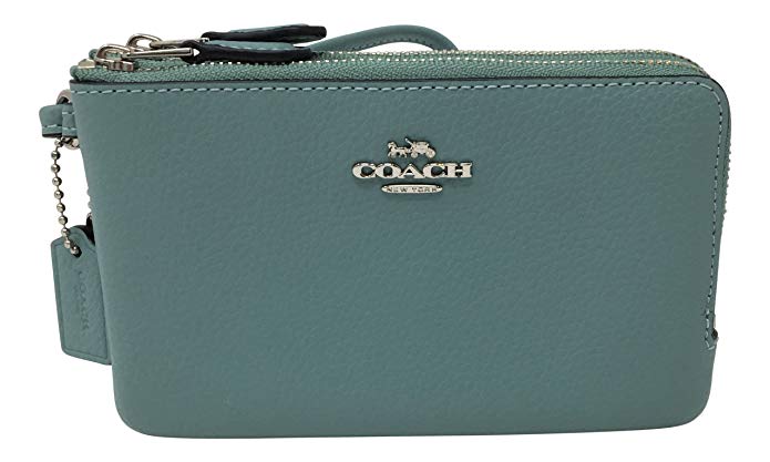 Coach Pebbled Leather Double Corner Zip Wristlet Aquamarine F87590