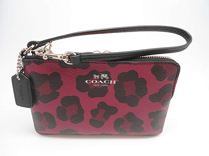 Coach Ocelot Print Corner Zip Wristlet Purse F64238 Cranberry