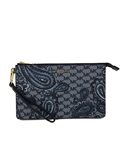 Michael Kors Paisely Daniela Large Wristlet Purse In Navy