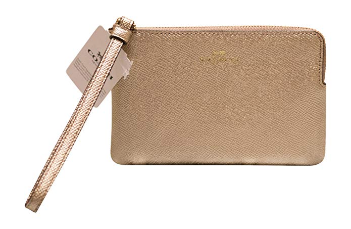 Coach Crossgrain Leather Metallic Corner Zip Wristlet