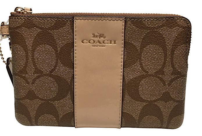 Coach Signature PVC Corner Zip Wristlet Khaki - Platinum F54629