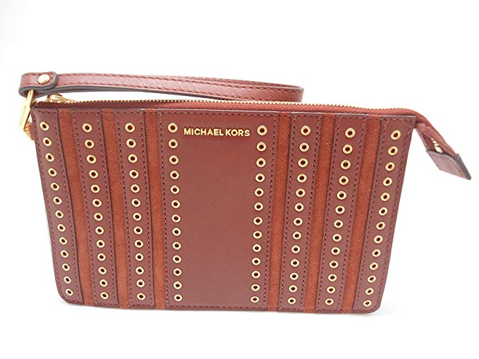 MICHAEL Michael Kors Womens Brooklyn Grommet Leather Wristlet Handbag Red Medium