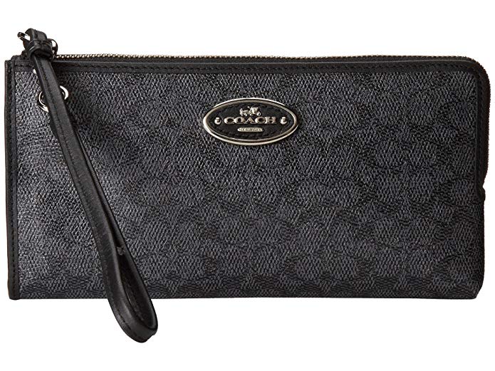 Coach 52462B L- Zip Wallet in Signature Coated Canvas in Denim Black