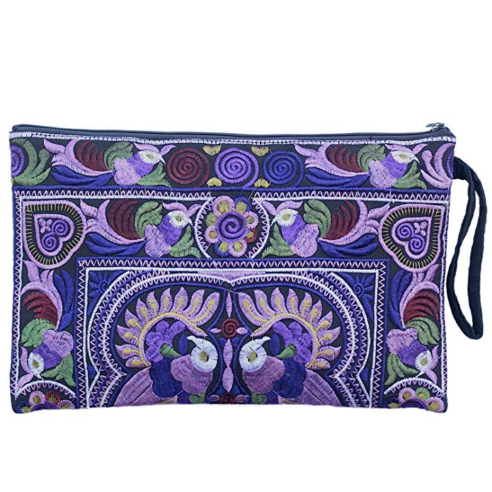 Sabai Jai - Embroidered Clutch Purse with Wristlet - Large Boho Purses and Handbags