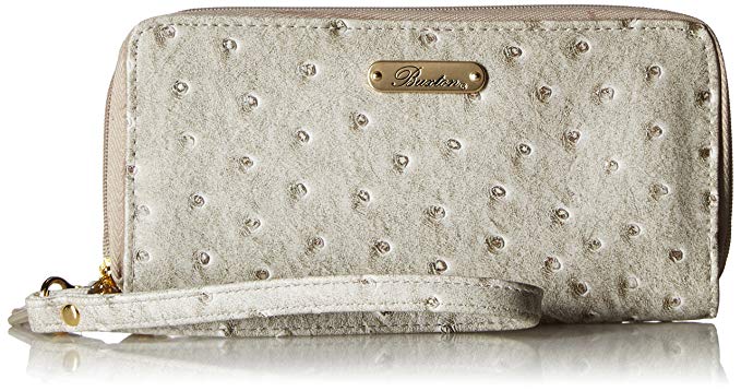 Buxton Ostrich Brights Slim Double Zip with Wristlet, Paloma