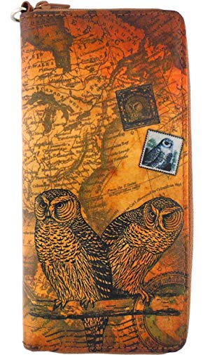 Lavishy Snowy Owl Bird Vintage Style Vegan Zipped Brown Wristlet Wallet Purse