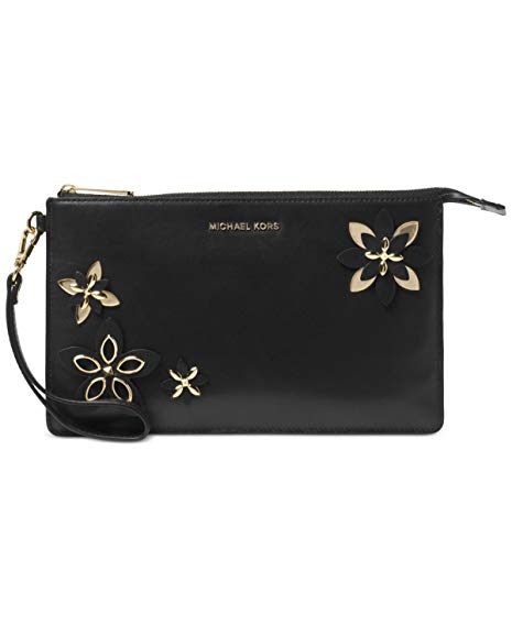 MICHAEL Michael Kors Womens Flowers Clutch Bag Wristlet Handbag Black Large