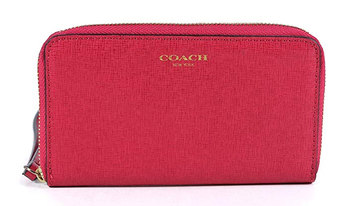 COACH East West Universal Phone Case in Saffiano Leather; Light Gold; Pink Scarlet