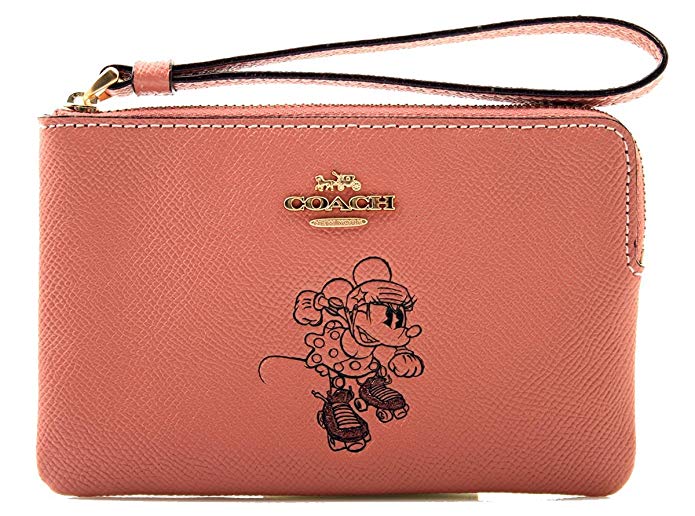 Coach x Disney Minnie Mouse Corner Zip Wristlet with Minnie Mouse in Vintage Pink