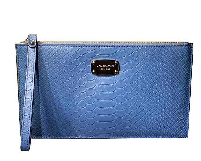 Michael Kors Jet Set Item Large Zip Clutch Embossed Leather Wristlet, Sky Blue